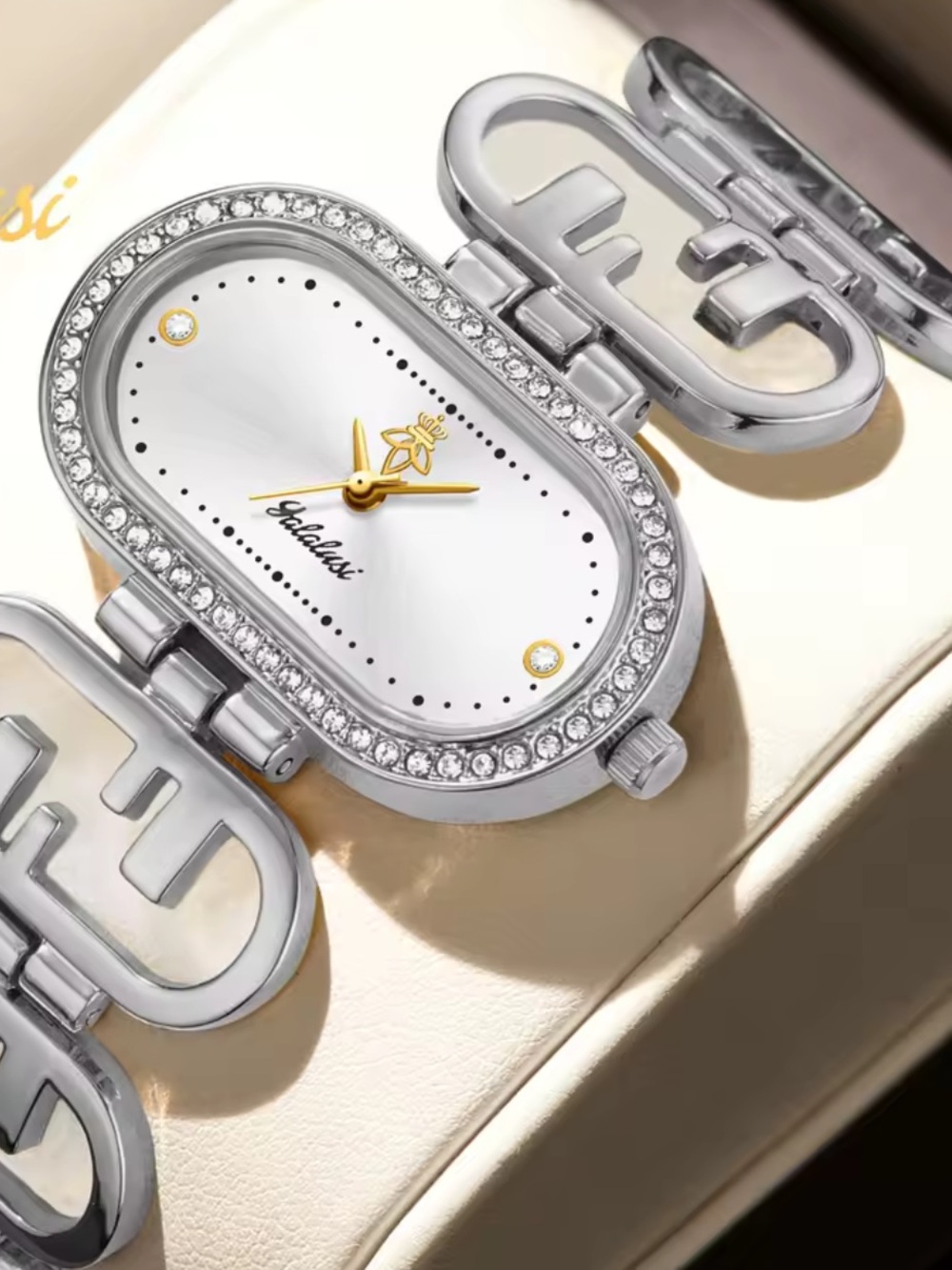 Silver Oval Crystal Bracelet Watch | Elegant Rhinestone Dress Watch for Women